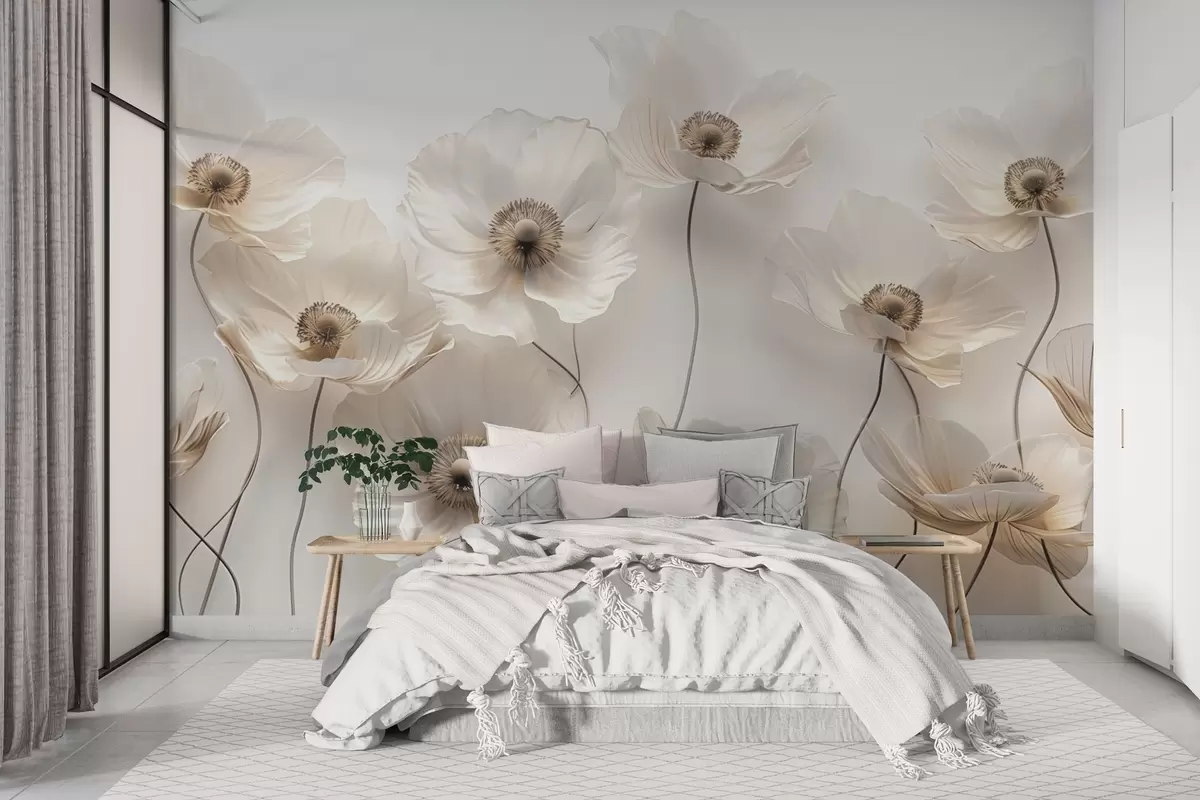 murales de pared Delicadas flores en tonos beige pastel w03518