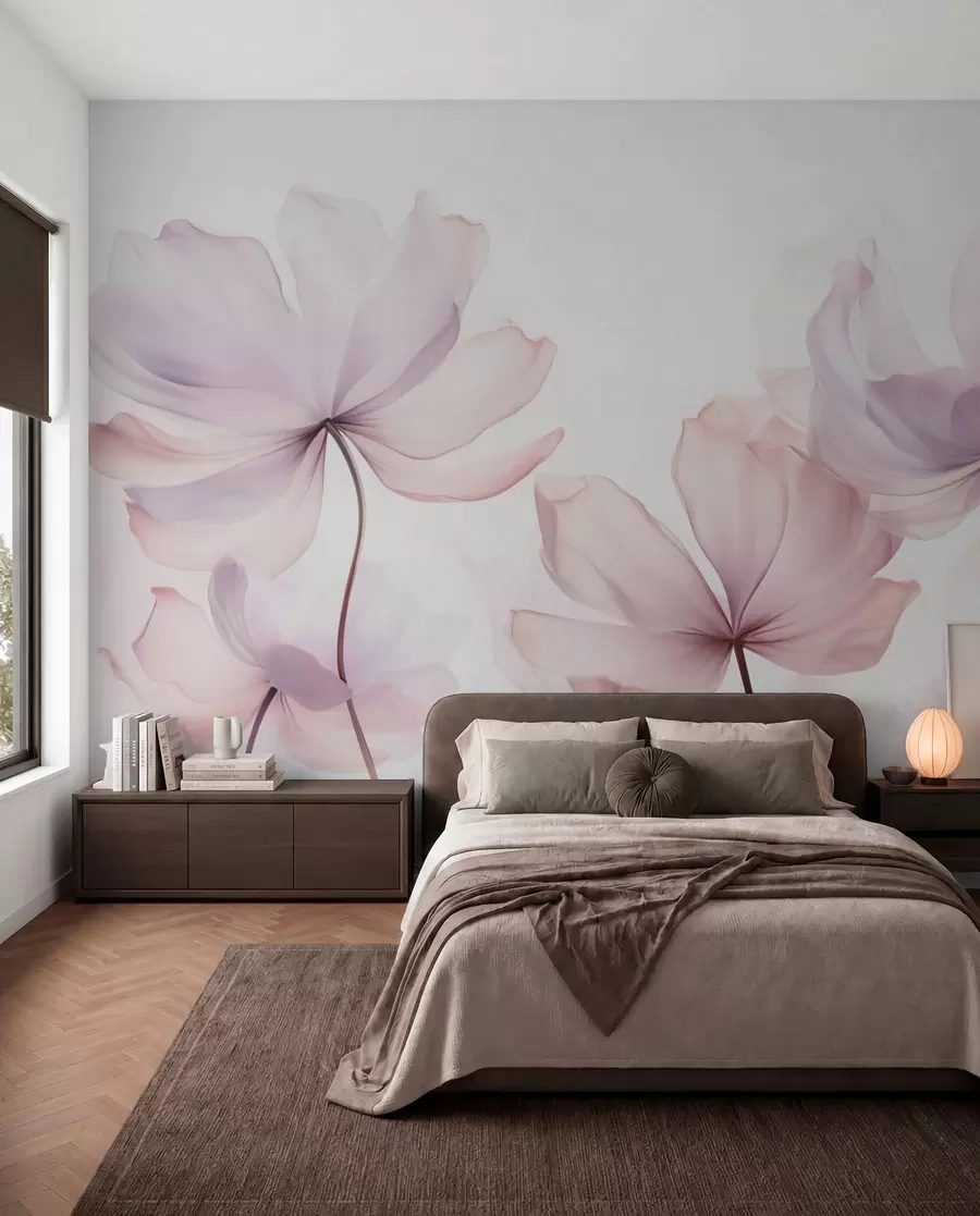 murales de pared Flores en tonos rosa suave w03521