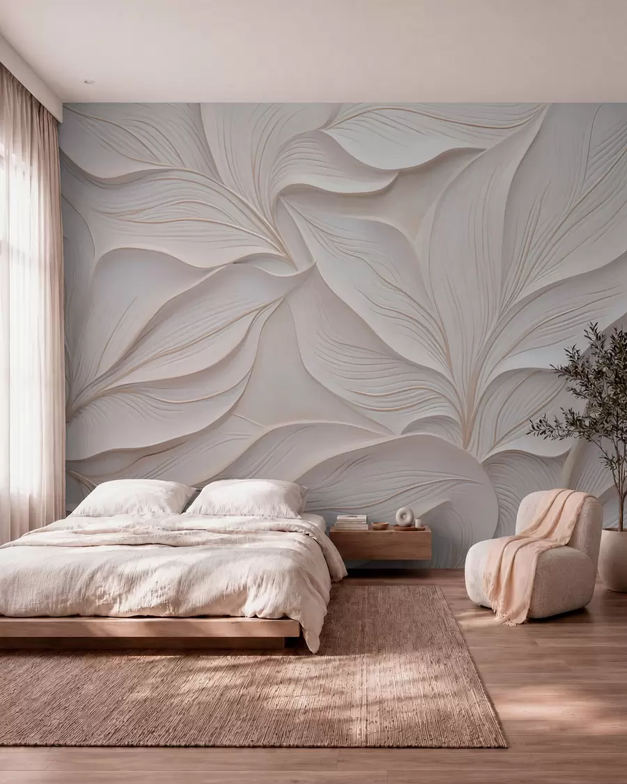 murales de pared Delicado follaje en estilo de bajorrelieve w03520