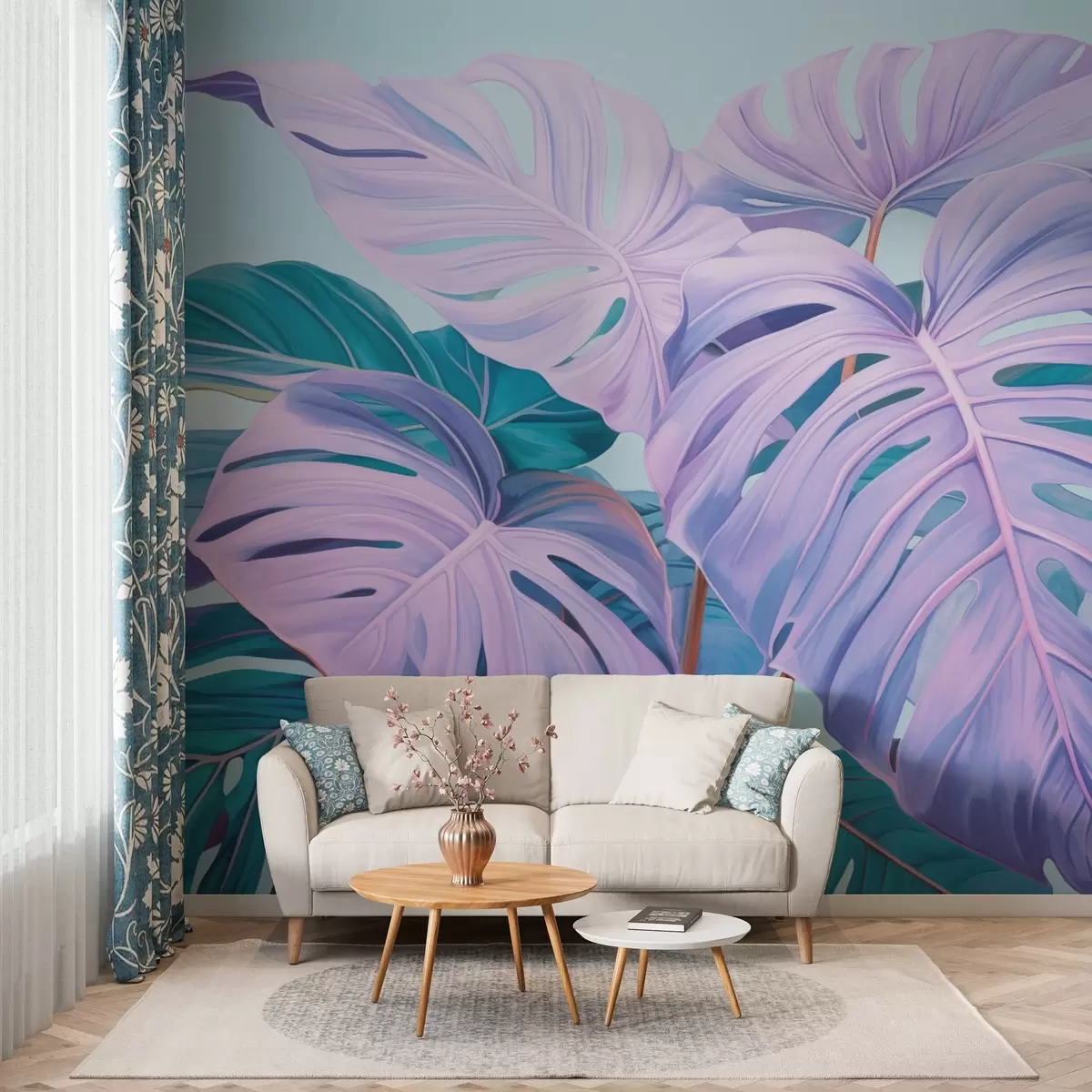 murales de pared Follaje tropical en colores neón w03531