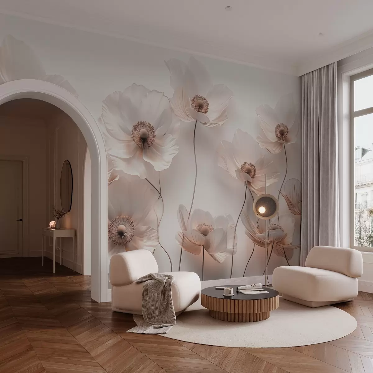 murales de pared Flores delicadas en tonos pastel w03518v1