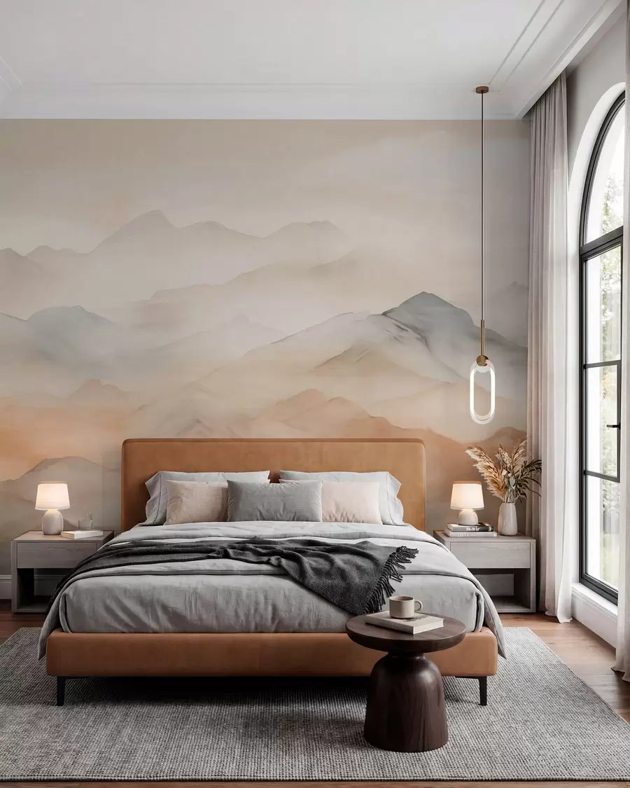 murales de pared Montañas brumosas de colores suaves w03535