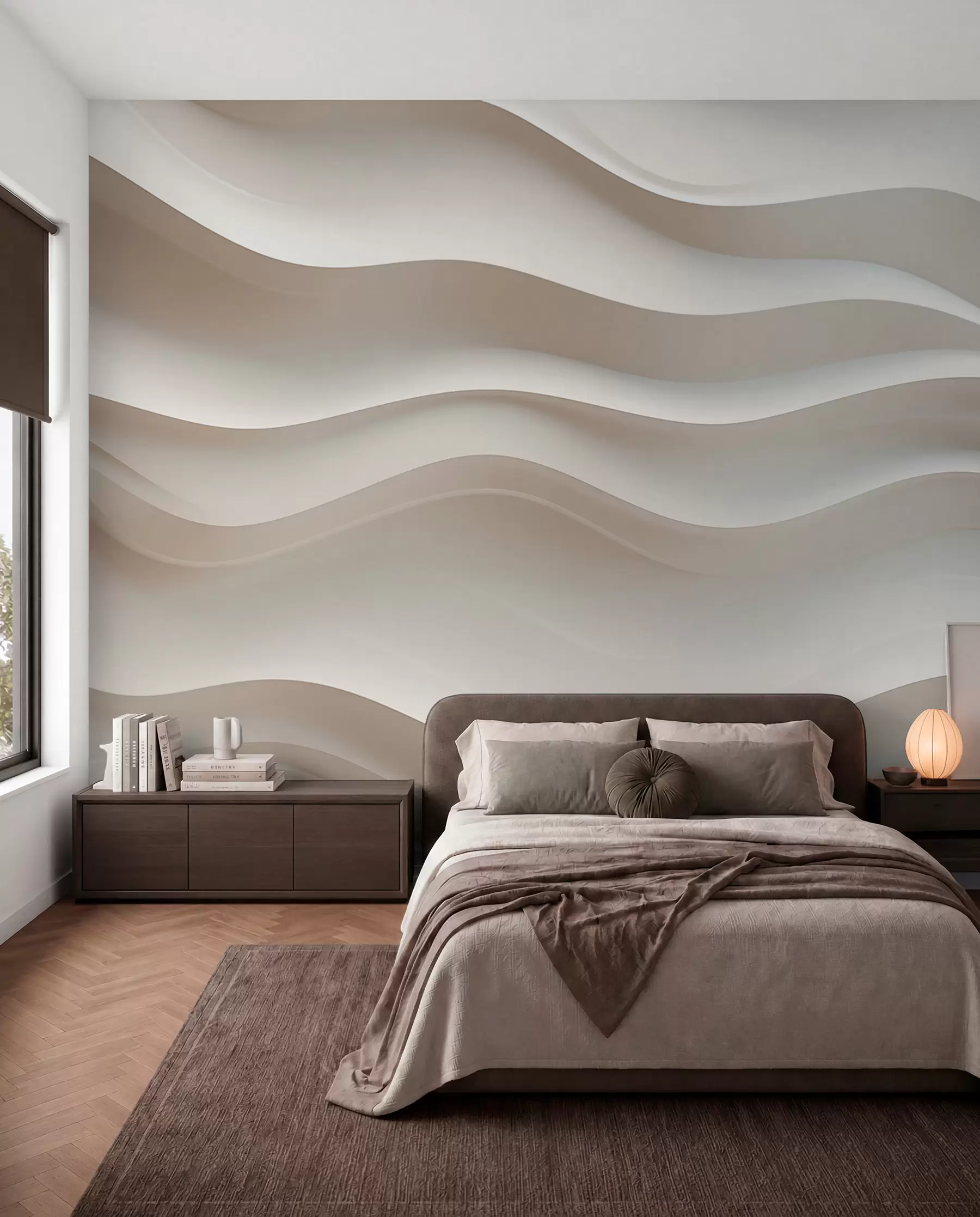 murales de pared ondas blancas y grises en 3D w08939