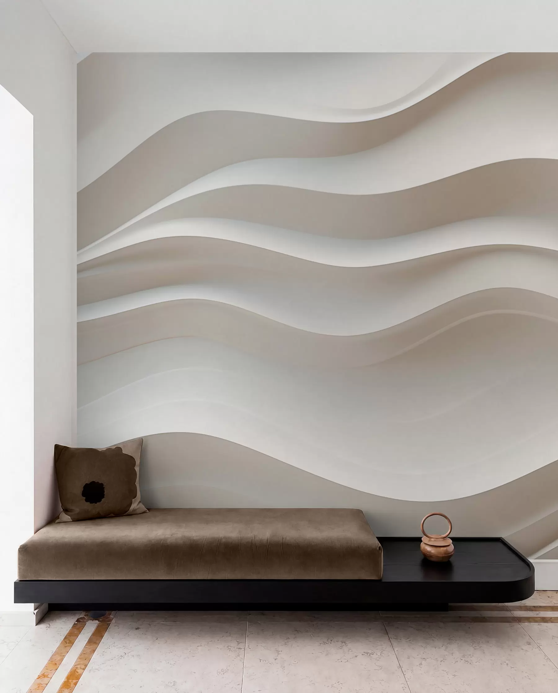 murales de pared ondas blancas y grises en 3D w08939