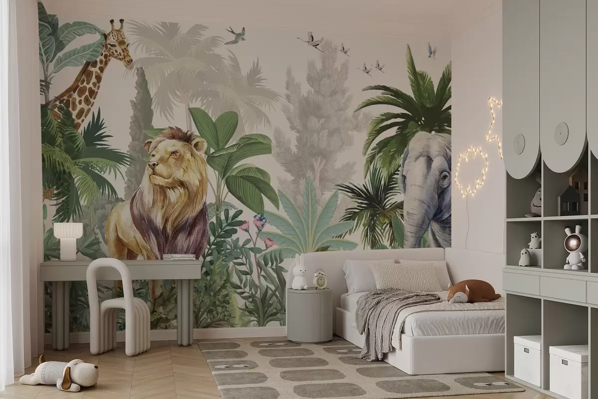 murales de pared Animales africanos entre la vegetación tropical w03537