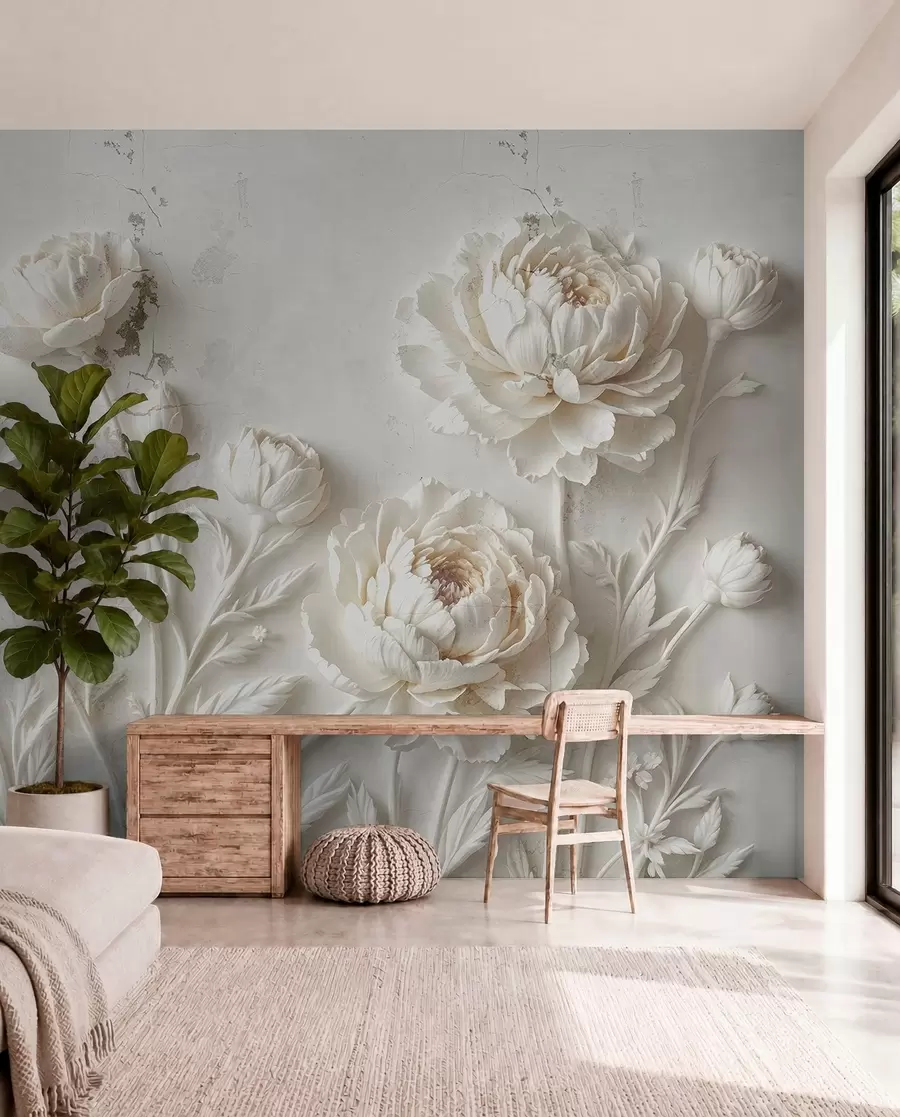 murales de pared Flores sobre fondo de hormigón estilo grunge w03553