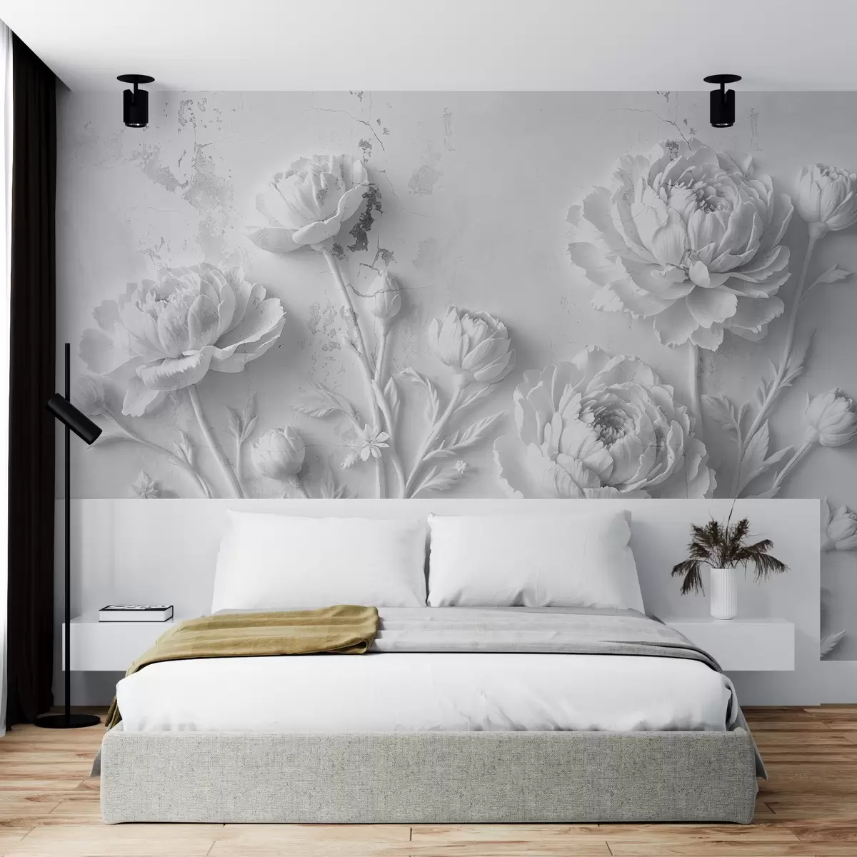 murales de pared Flores sobre fondo de hormigón estilo grunge w03553v2