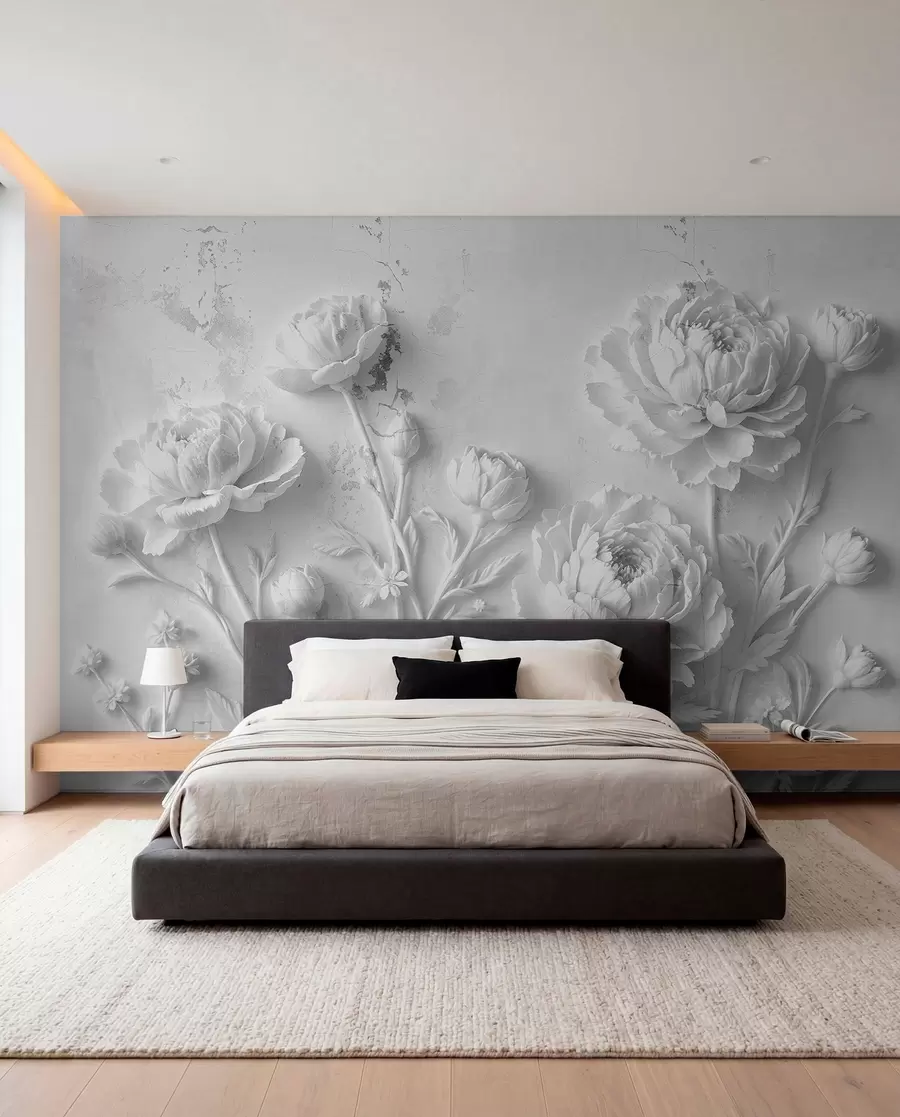 murales de pared Flores sobre fondo de hormigón estilo grunge w03553v2
