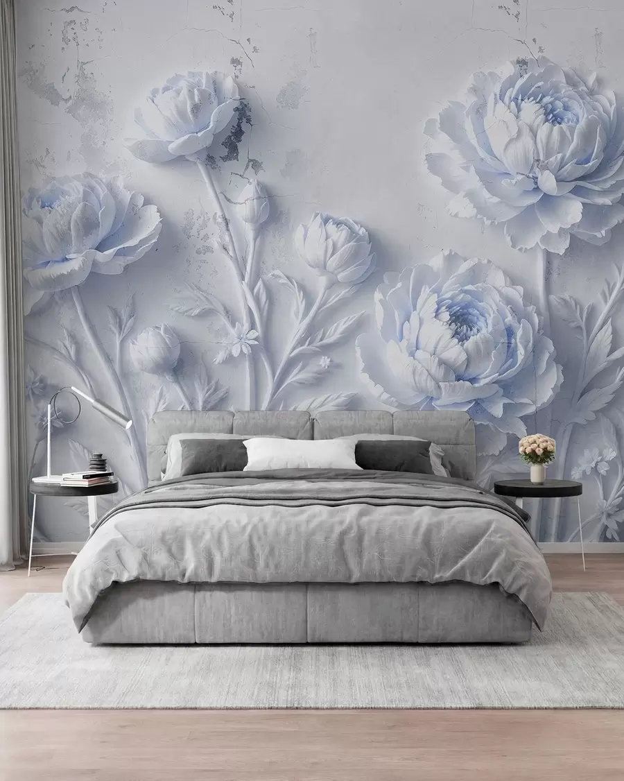 murales de pared Flores sobre fondo de hormigón estilo grunge w03553v1