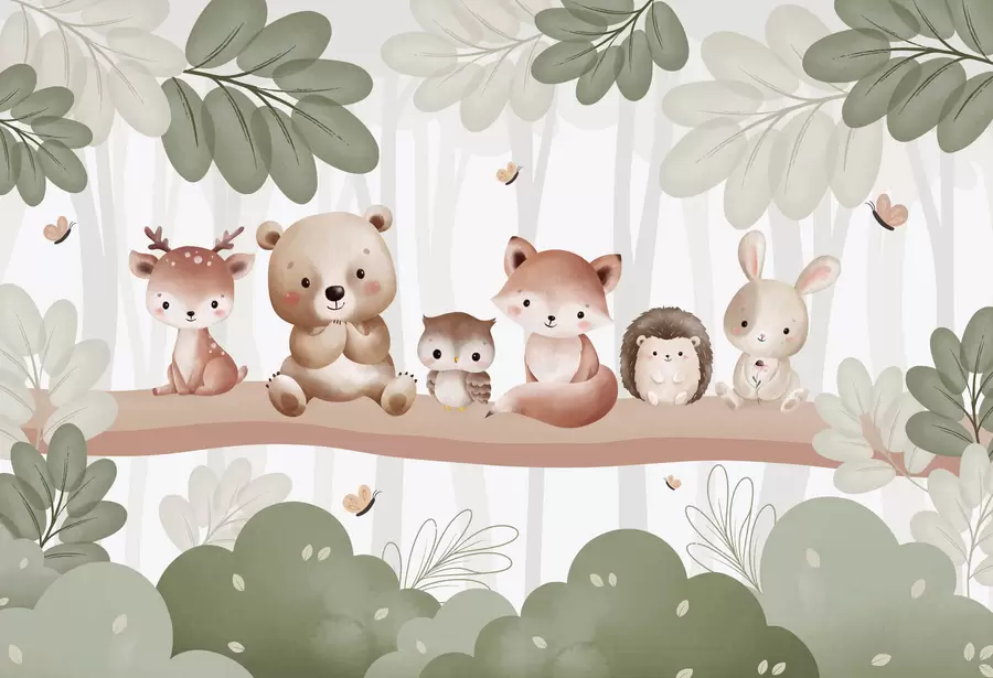 murales de pared Simpáticos animales en el bosque w03411