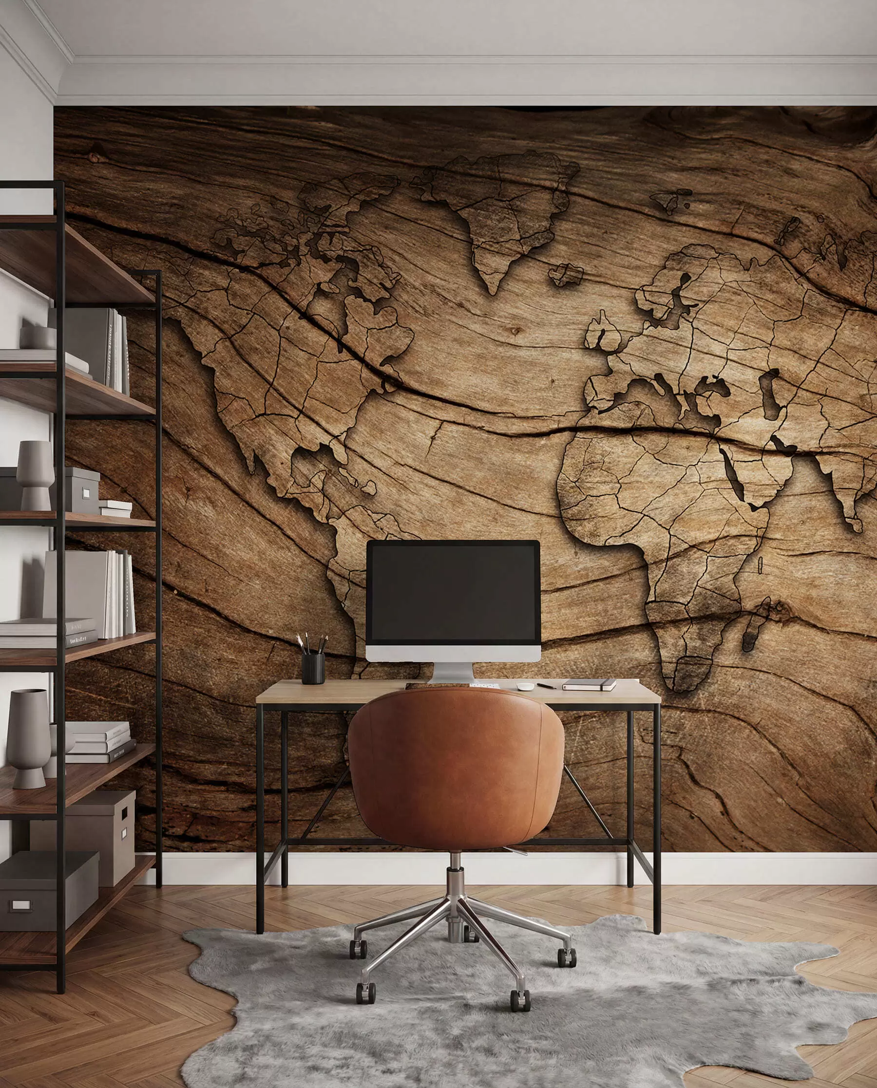 murales de pared Mapamundi en vetas de madera u53146