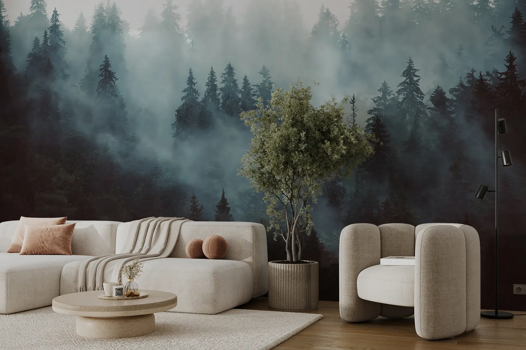 murales de pared Hermoso bosque en la niebla u54118