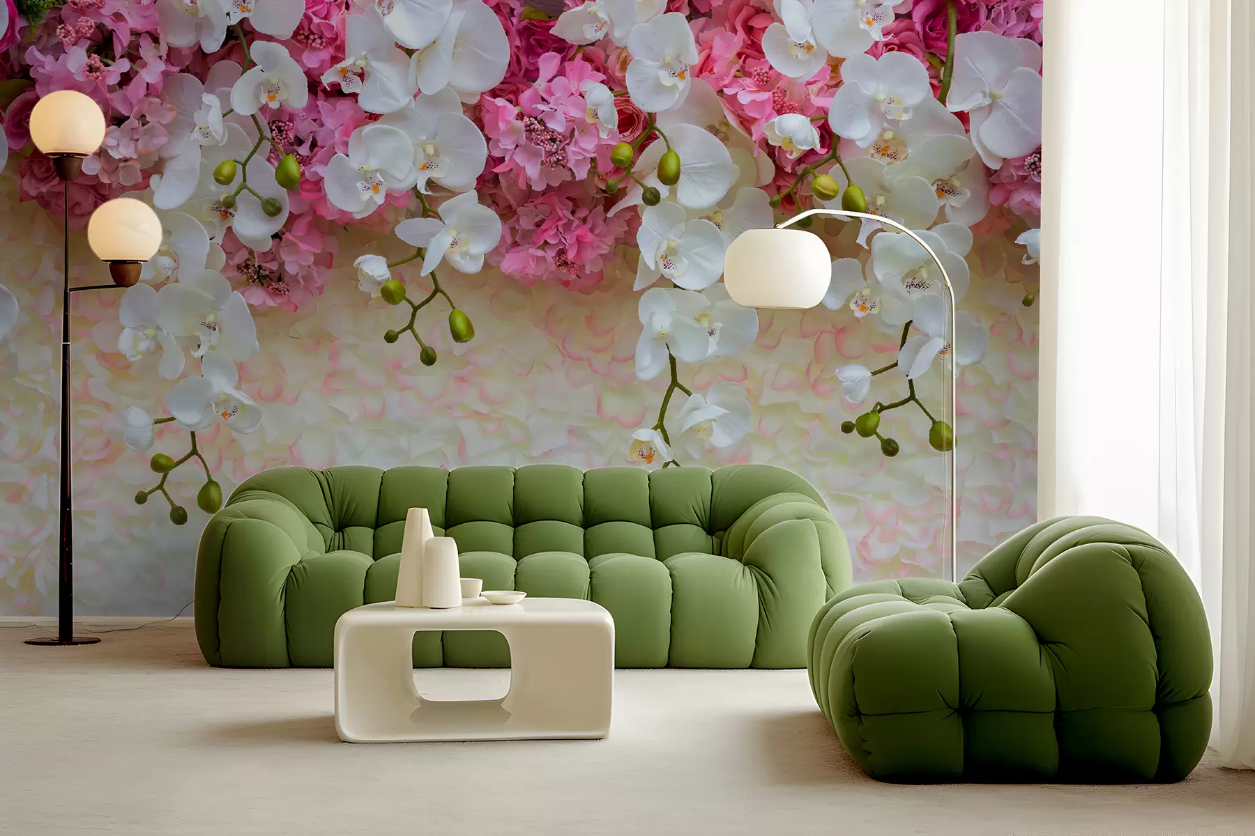 murales de pared Flores rosas y blancas en pétalos u57056