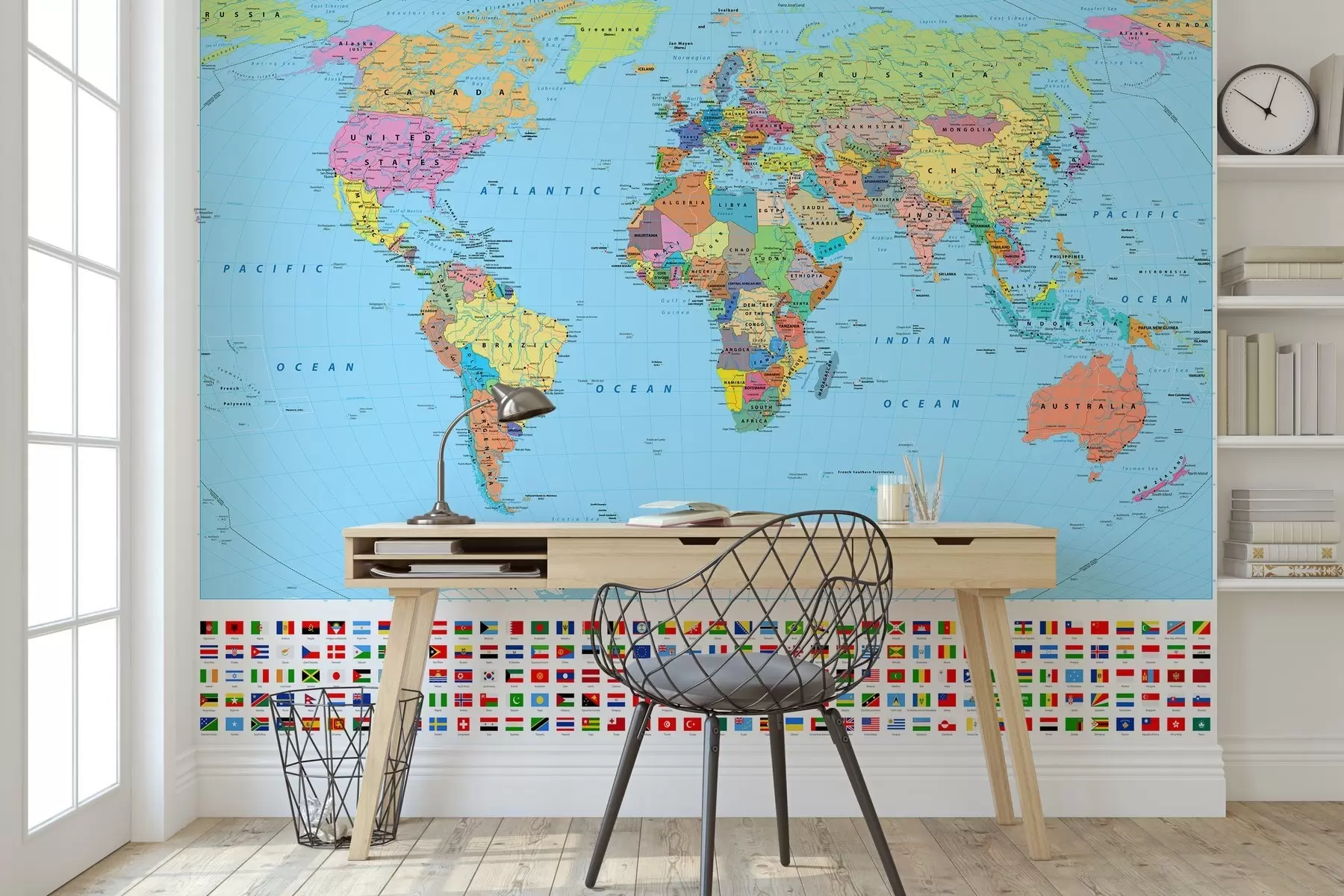 murales de pared Mapa del mundo con banderas de países u60137