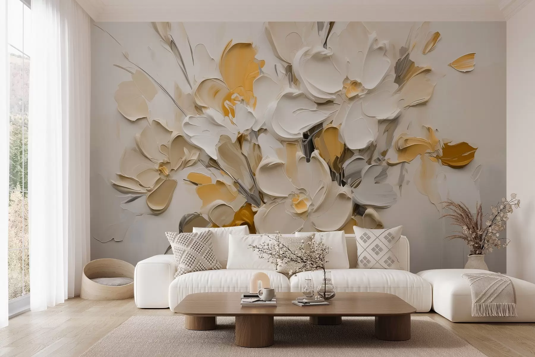 murales de pared Flores volumétricas abstractas al óleo w03582v2