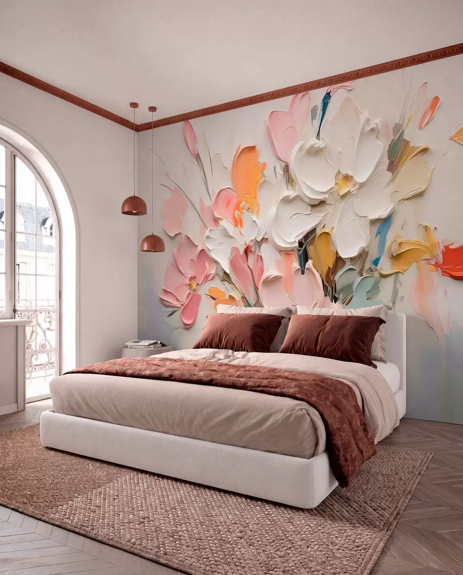 murales de pared Flores volumétricas abstractas al óleo w03582