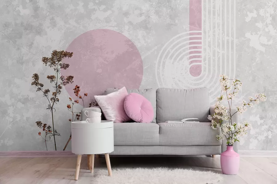 murales de pared geometría moderna grunge con flores secas w03459