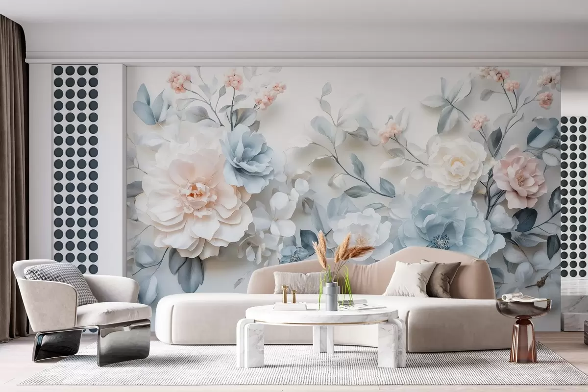 murales de pared delicadas flores aéreas con efecto de volumen al estilo de la pintura al óleo w03457