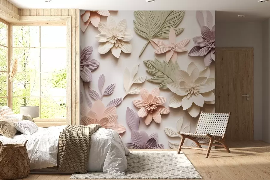 murales de pared relieve floral en 3D en forma de composición de papel w08958