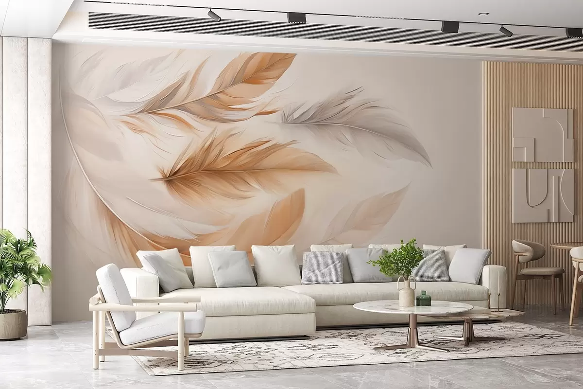 murales de pared Plumas flotantes de color marrón grisáceo w08968