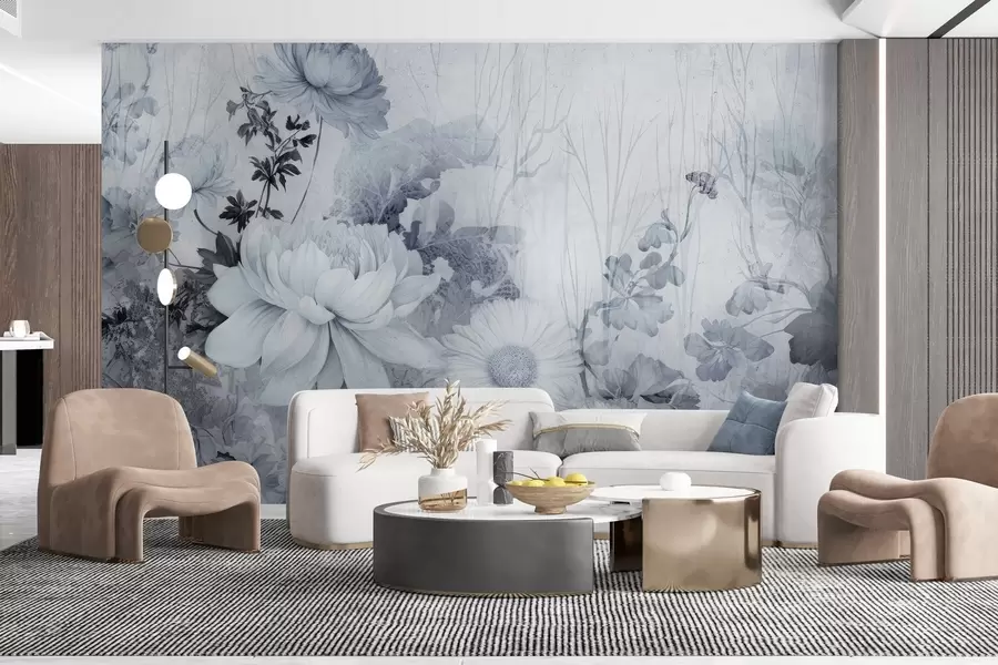 murales de pared Flores vintage en una vieja pared agrietada w03654v1