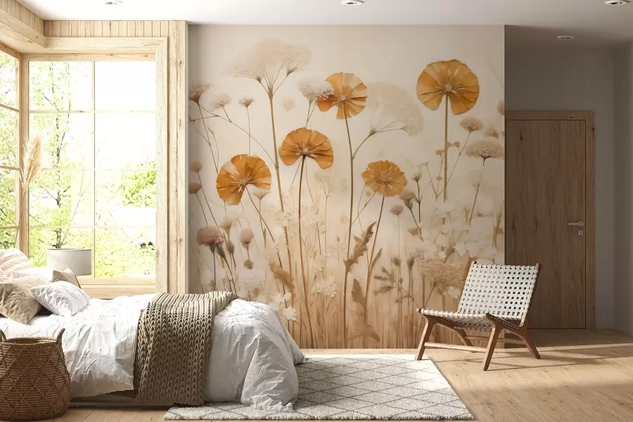 murales de pared Flores silvestres con matices amarillos en tonos cálidos w08994