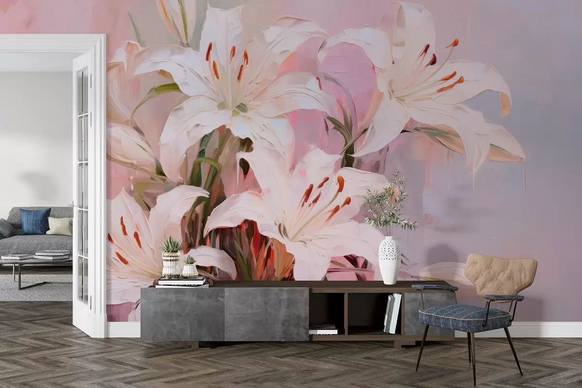 murales de pared Lirios de colores vibrantes en estilo pictórico w08996