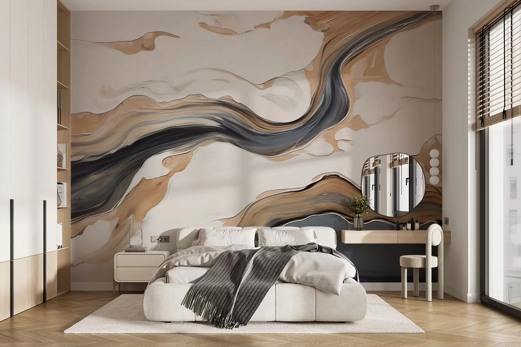 murales de pared Rayas marrón-gris en forma de ondas w09001