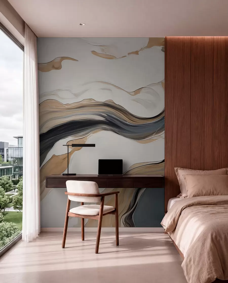 murales de pared Rayas marrón-gris en forma de ondas w09001