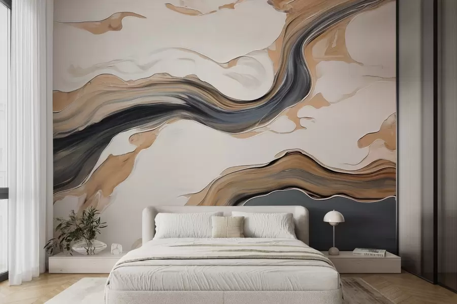 murales de pared Rayas marrón-gris en forma de ondas w09001