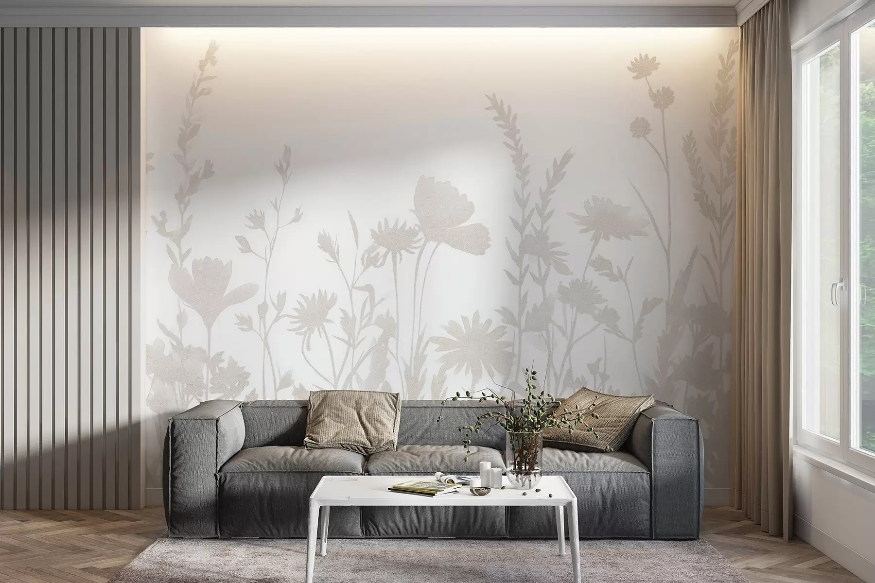 murales de pared Pradera de verano, rústica, flores, paleta de colores beige w03670