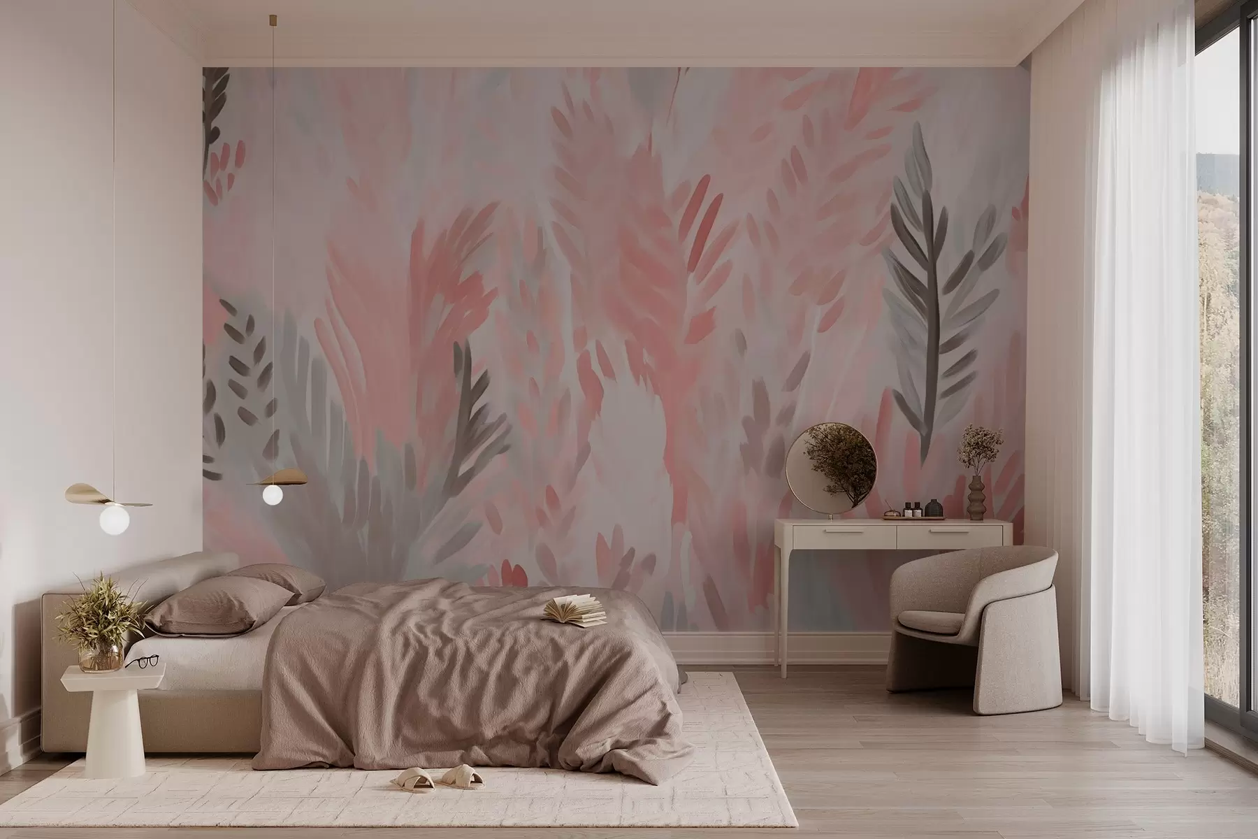 murales de pared Vegetación de tonos rosados w03738v1