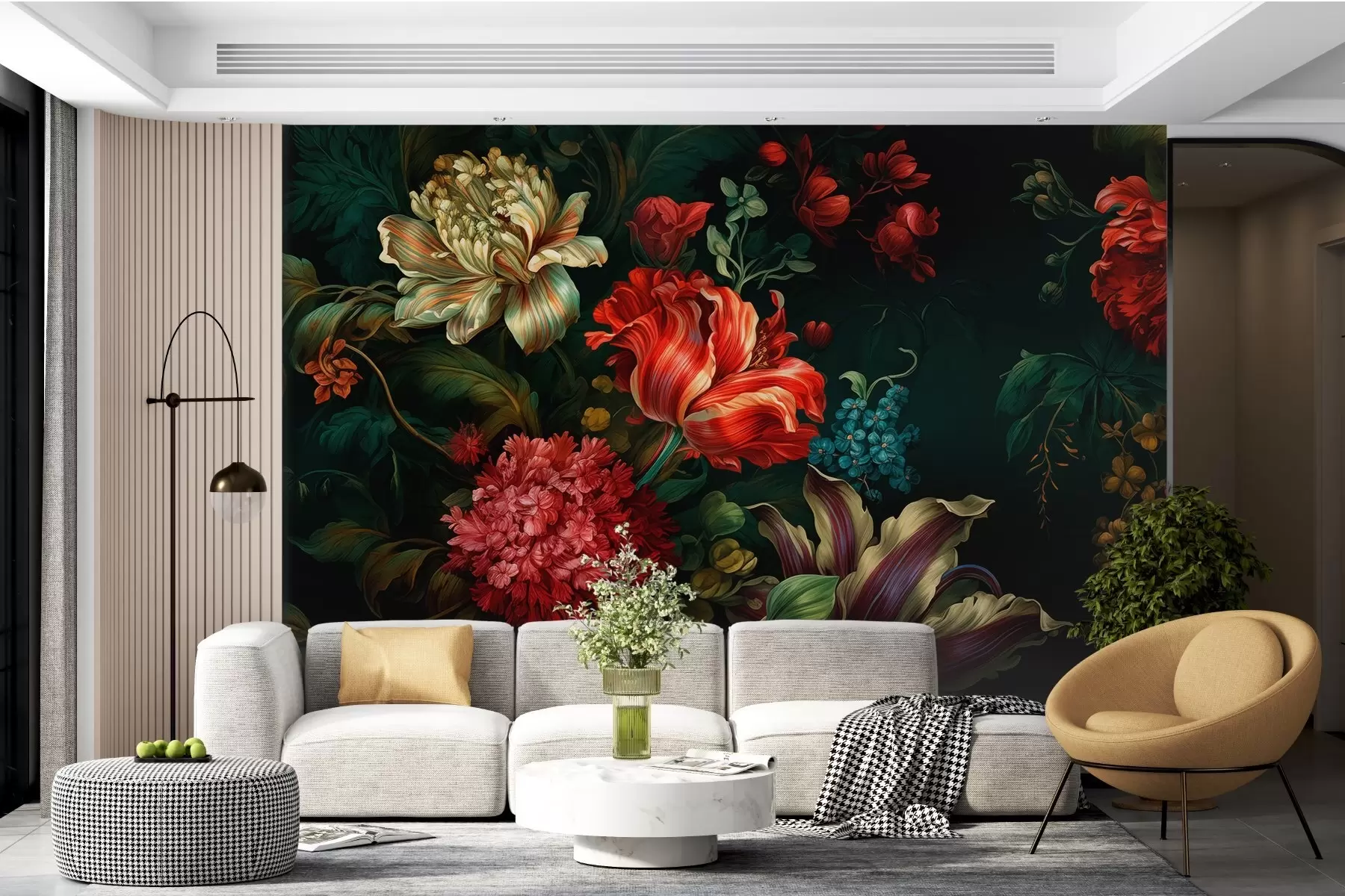 murales de pared Sinfonía de jardín,Varias flores, pétalos, follaje w03782