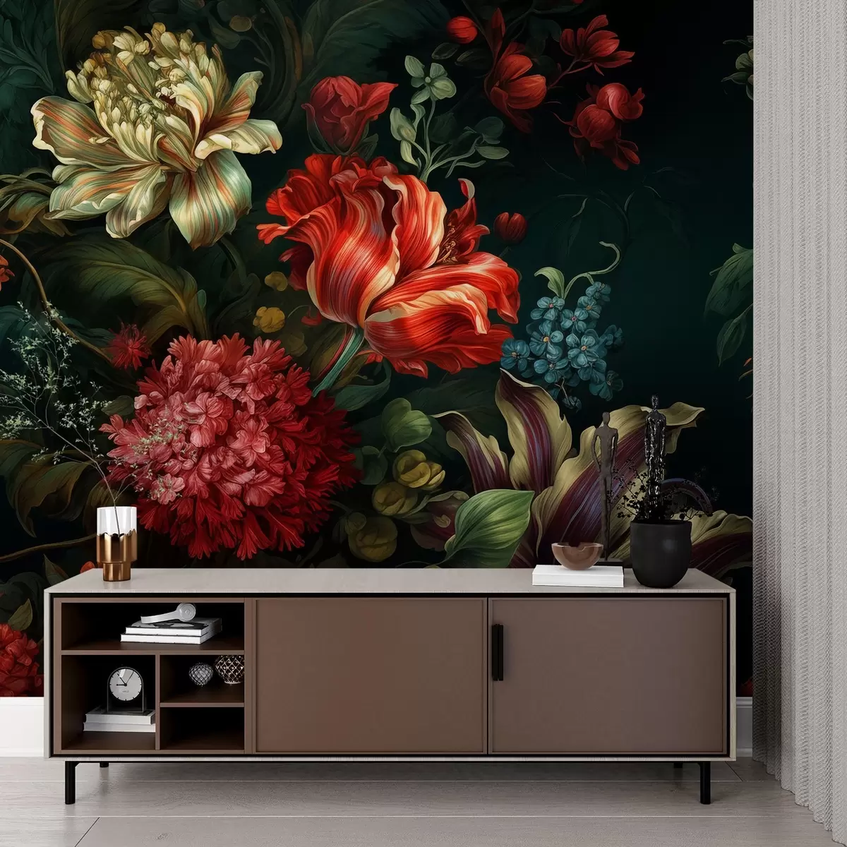 murales de pared Sinfonía de jardín,Varias flores, pétalos, follaje w03782