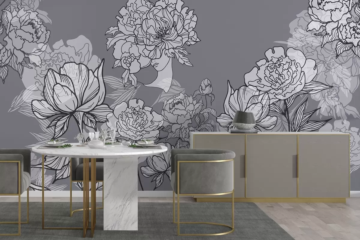 murales de pared Flores delgadas y frágiles w03792v2