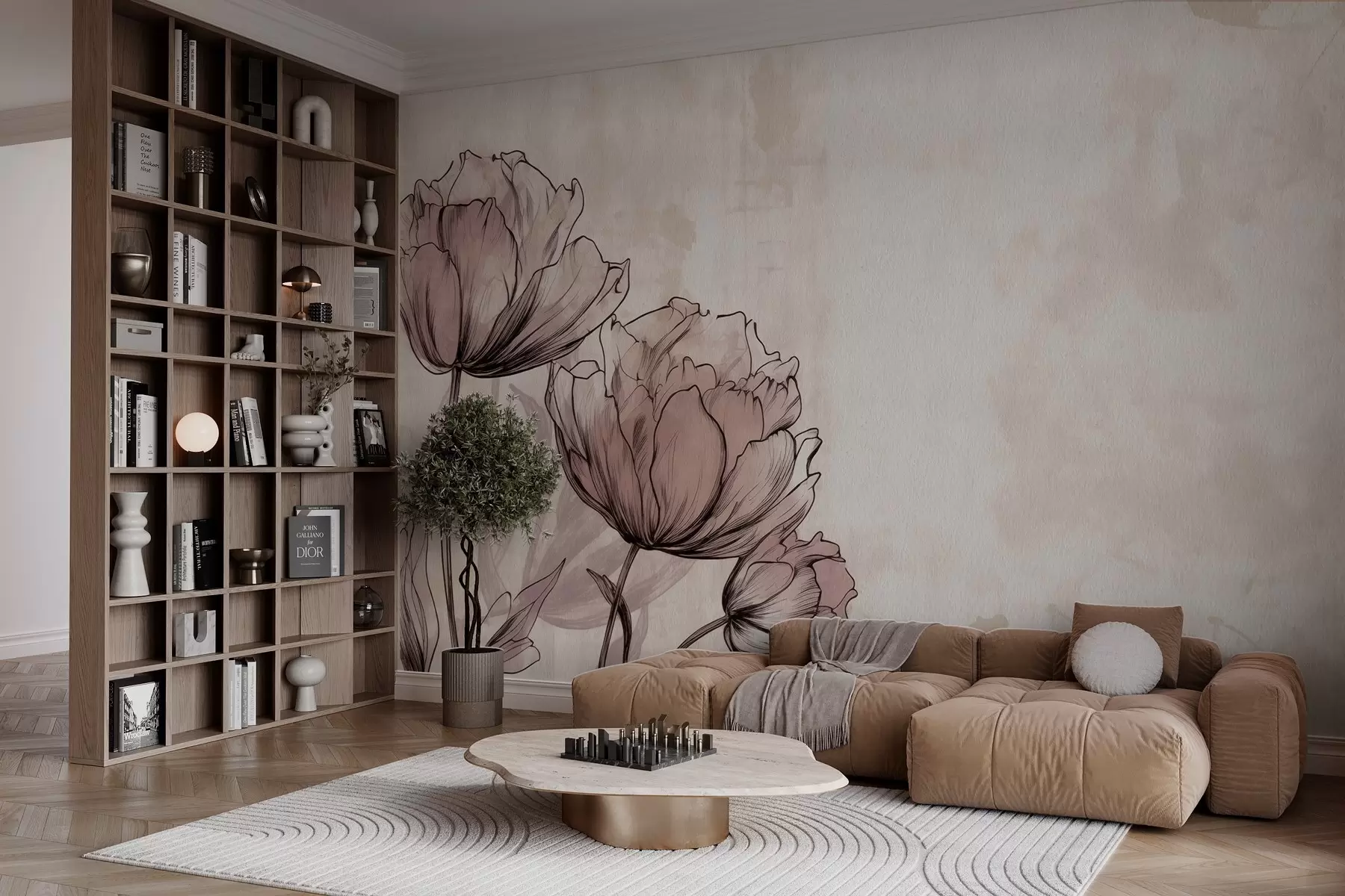 Murales de pared Tulipanes pastel con un ligero efecto vintage w03796 murales de pared Tulipanes pastel con un ligero efecto vintage w03796