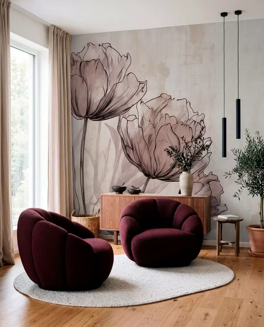 murales de pared Tulipanes pastel con un ligero efecto vintage w03796