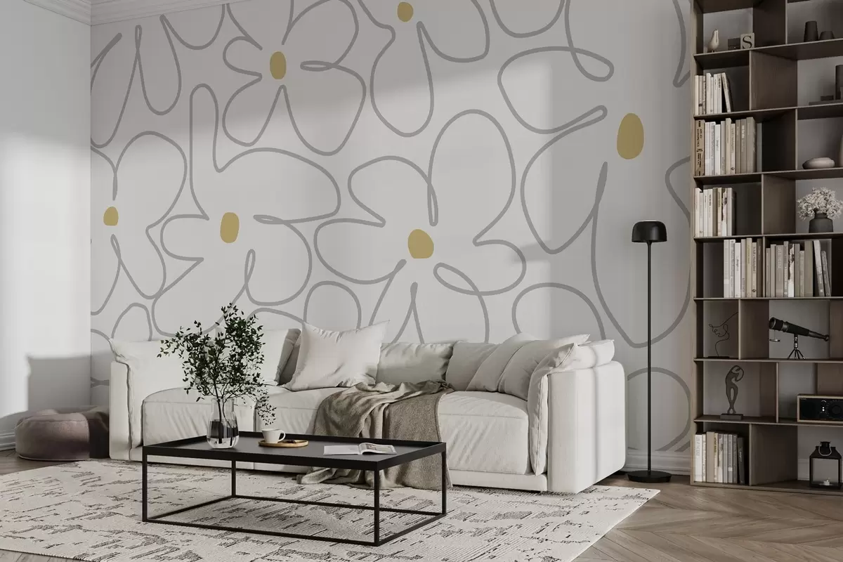 murales de pared Arte lineal minimalista de flores en colores claros w03812