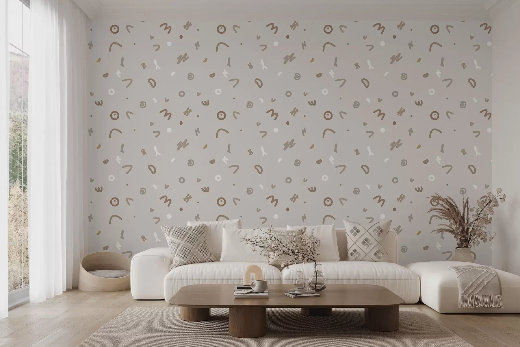 murales de pared Símbolos infantiles abstractos en paleta beige w03813