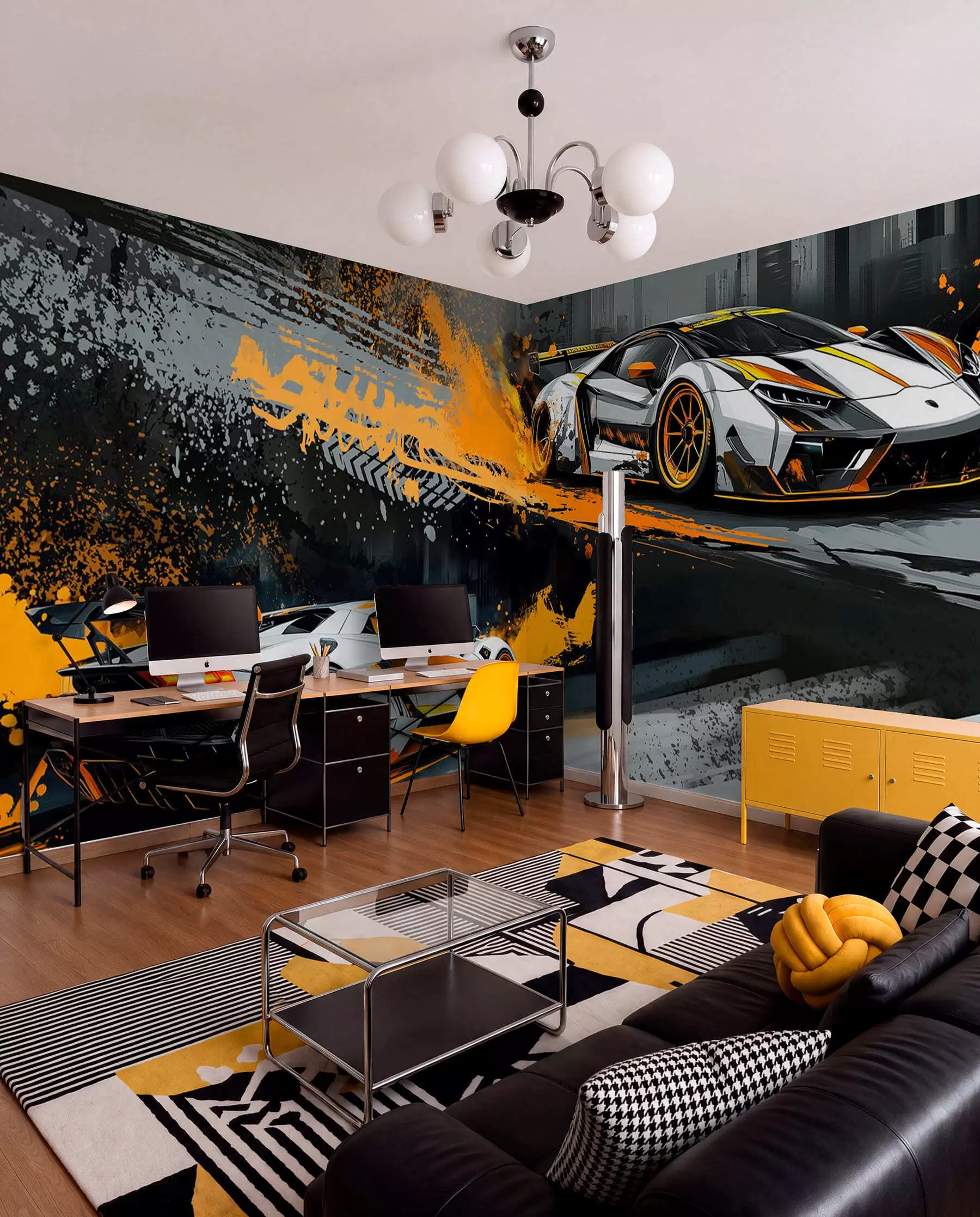 murales de pared estilo grange duro, expresivo, coches deportivos dinámicos w03721