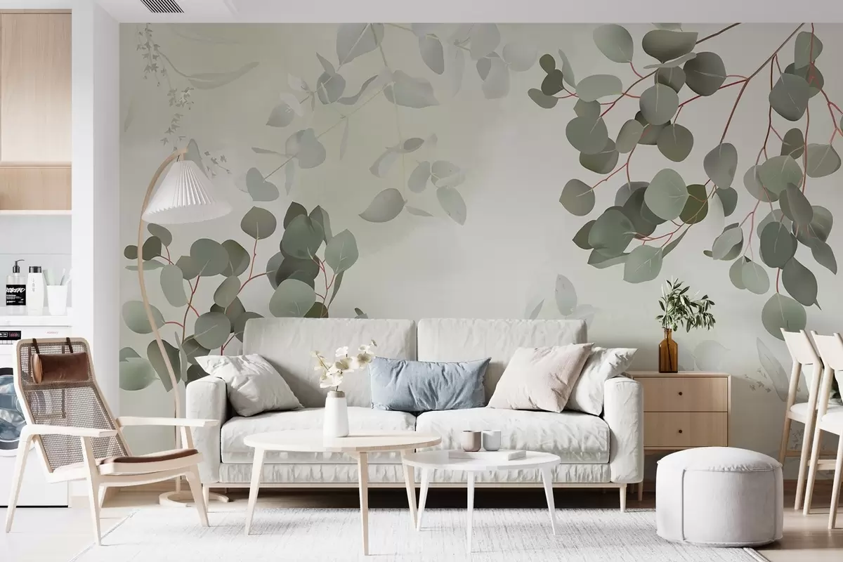 murales de pared Ramas con hojas en tonos verdes w03719