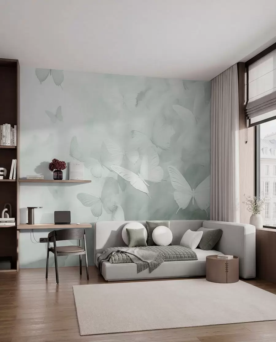murales de pared Mariposas, tonos verdes w03841v2