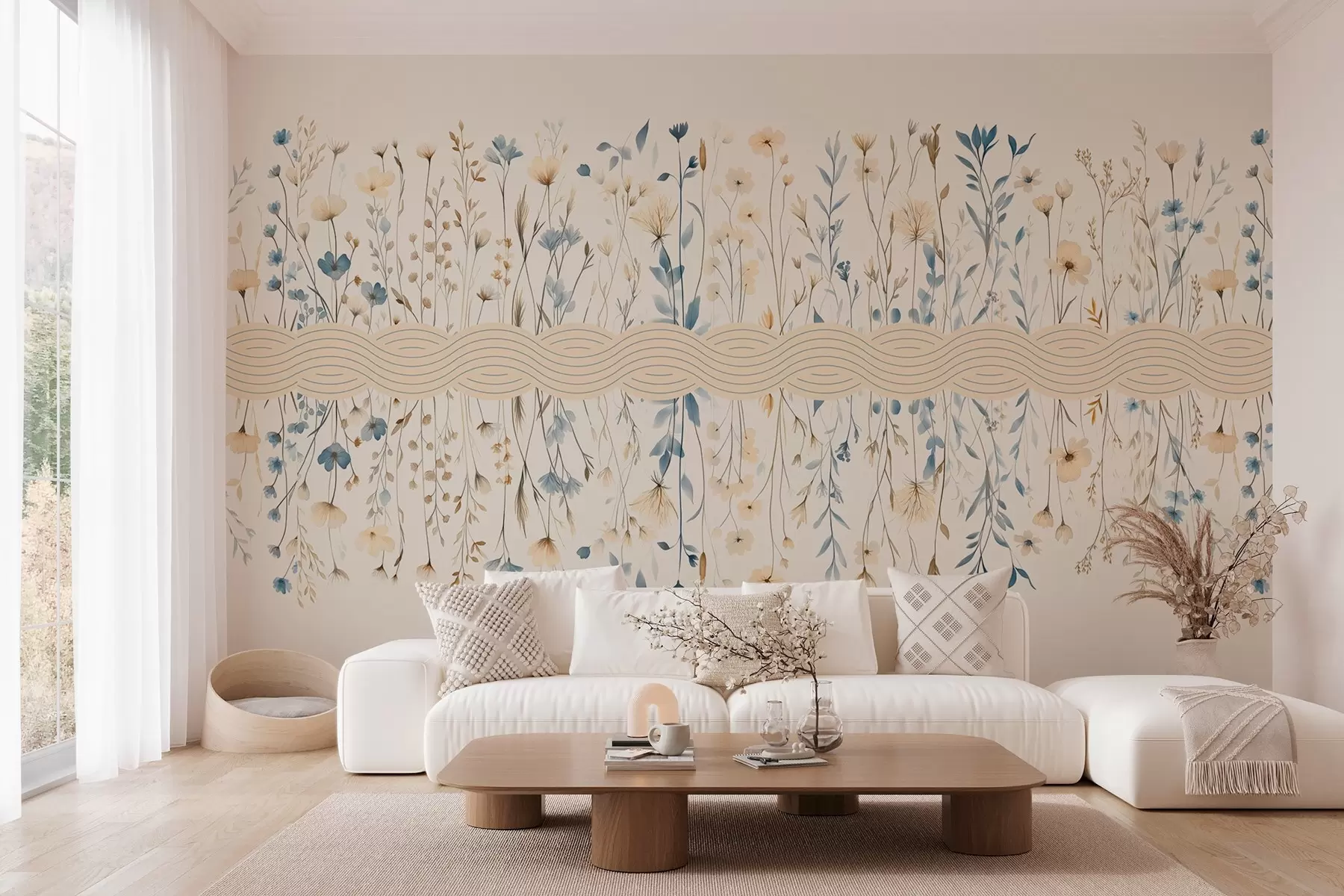 murales de pared flores silvestres de estilo boho con estampado w03767