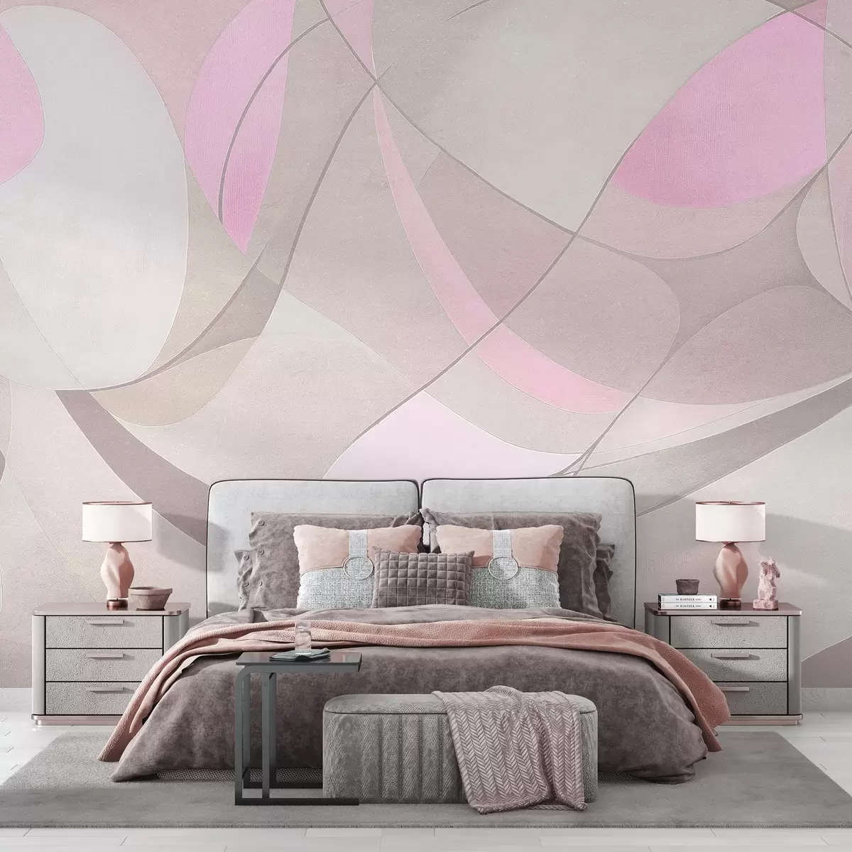murales de pared Abstracción geométrica, colores rosa y beige apagados w03878v1