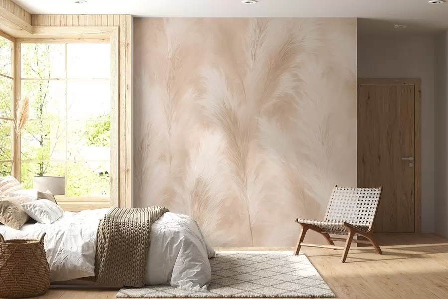 murales de pared Hierba de la Pampa en tonos beige y rosa w09077