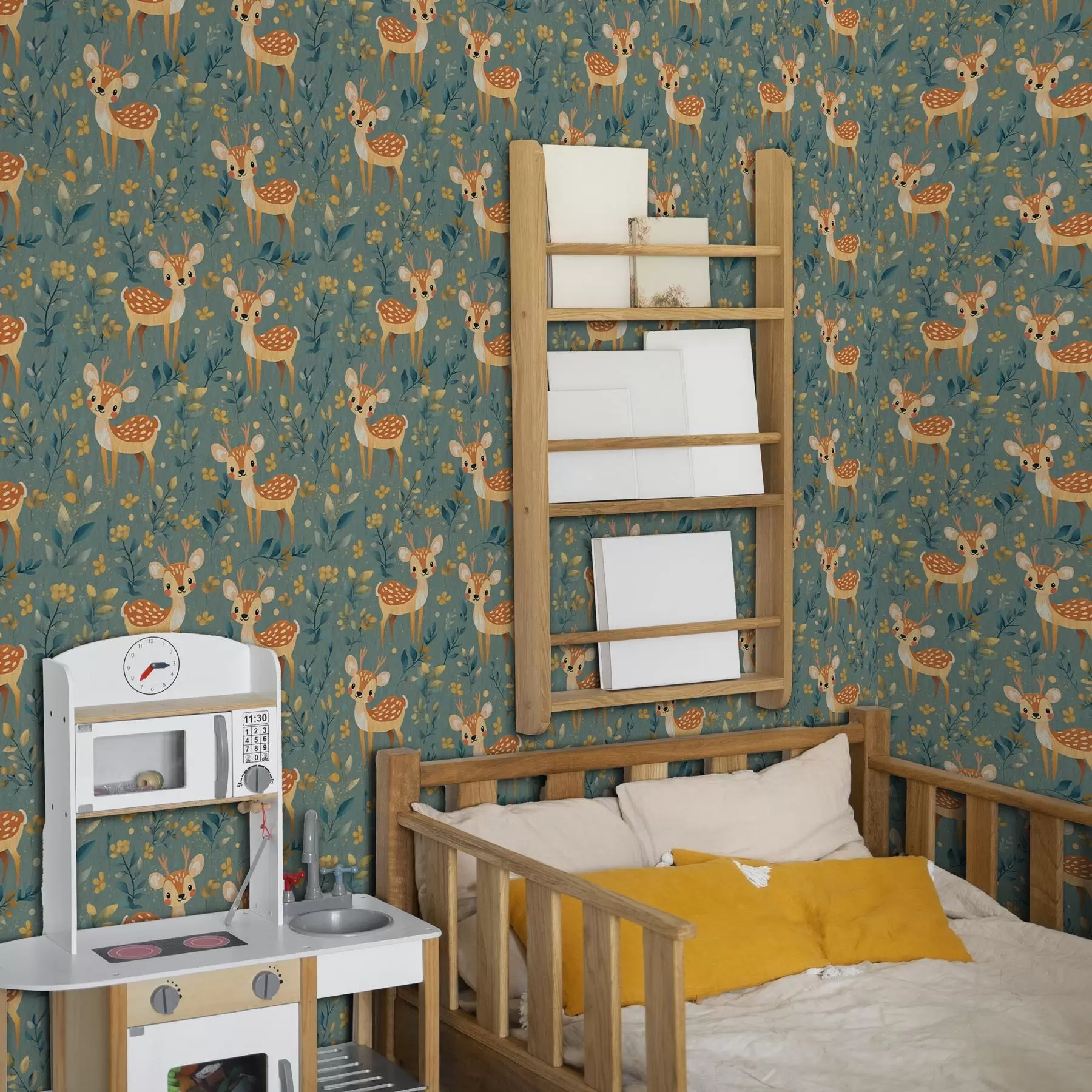 murales de pared Cría de ciervo en el bosque con hojas amarillas a00124v1