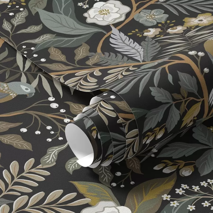 murales de pared Pájaros entre ramas sobre fondo oscuro a00161