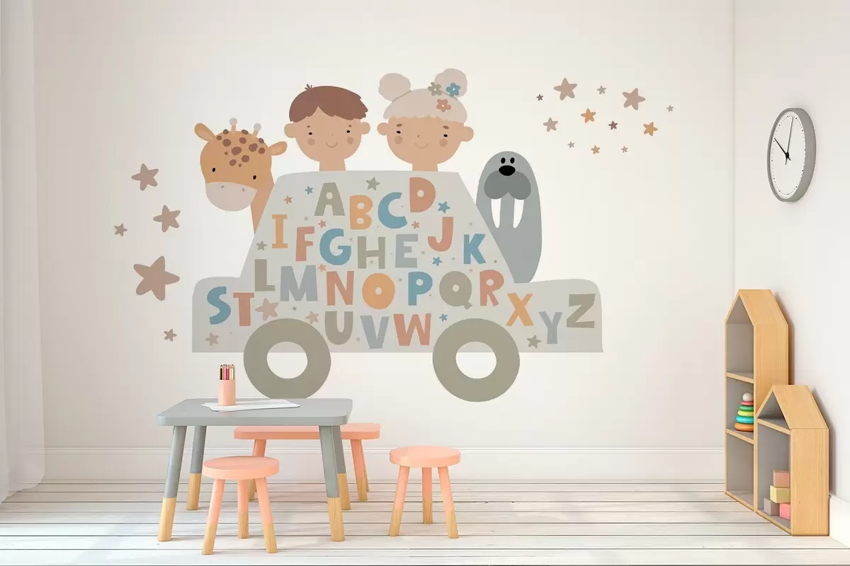 murales de pared Los niños y el alfabeto w03934v2