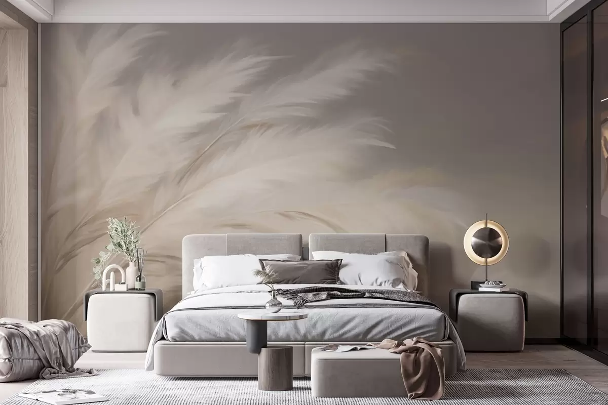 murales de pared Céspedes suaves y esponjosos en beige y gris w03992