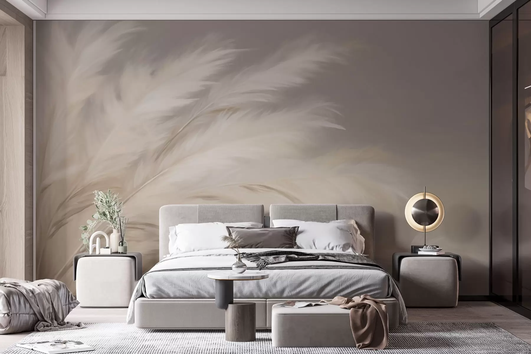 murales de pared Céspedes suaves y esponjosos en beige y gris w03992